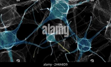 Neuronales Netzwerk von Nervenzellen. 3D Abbildung Stockfoto