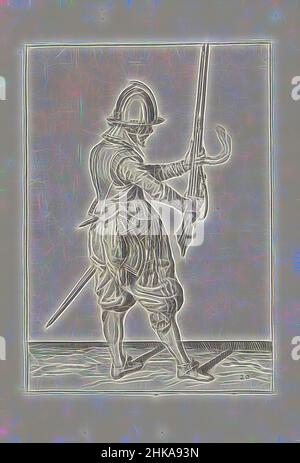 Inspiriert von Soldier, der sein Steuerruder mit beiden Händen aufrecht vor ihm hält (Nr. 20), c. 1600, Ein Soldat, voller Länge, nach rechts, hält ein Steuerruder (eine bestimmte Art von Schusswaffe) mit beiden Händen vor ihm, zeigt das Fass nach oben, um es zu seiner linken Seite zu bringen (nein 20), c. 1600. In seiner linken Hand, in, von Artotop neu erfunden. Klassische Kunst neu erfunden mit einem modernen Twist. Design von warmen fröhlichen Leuchten der Helligkeit und Lichtstrahl Strahlkraft. Fotografie inspiriert von Surrealismus und Futurismus, umarmt dynamische Energie der modernen Technologie, Bewegung, Geschwindigkeit und Kultur zu revolutionieren Stockfoto