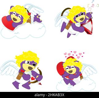 Mr.Purple Bär ist ein Amor Aufkleber Set 2, Valentinstag Set Stock Vektor