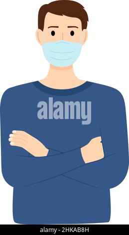 Mann in medizinischer Maske zum Schutz vor Viren auf weißem Hintergrund, Vektorgrafik Stock Vektor