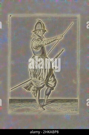 Inspiriert von Soldat, der ein Ruder hält, das seine rechte Hand zum Ende seiner Ramrod gleitet (Nr. 28), ca. 1600, Ein Soldat, ganz lang, nach rechts, der ein Ruder (eine bestimmte Art von Feuerwaffe) mit seiner linken Hand in der Nähe seines linken Oberschenkels hält und seine rechte Hand an das Ende seiner Rampe bringt, die er ruht, von Artotop neu erfunden. Klassische Kunst neu erfunden mit einem modernen Twist. Design von warmen fröhlichen Leuchten der Helligkeit und Lichtstrahl Strahlkraft. Fotografie inspiriert von Surrealismus und Futurismus, umarmt dynamische Energie der modernen Technologie, Bewegung, Geschwindigkeit und Kultur zu revolutionieren Stockfoto