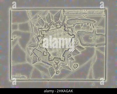 Inspiriert von der Karte von le Quesnoy, 1712, Plan du Quenoy ville forte au comté de Henault, Karte von le Quesnoy, 1712 von den Alliierten belagert. Teil einer gebündelten Sammlung von Plänen von Schlachten und Städten, die im Spanischen Erbfolgekrieg gefeiert wurden., Druckerei: Pieter Devel, Verlag: Eugene Henry Fricx, Reimagined by Artotop. Klassische Kunst neu erfunden mit einem modernen Twist. Design von warmen fröhlichen Leuchten der Helligkeit und Lichtstrahl Strahlkraft. Fotografie inspiriert von Surrealismus und Futurismus, umarmt dynamische Energie der modernen Technologie, Bewegung, Geschwindigkeit und Kultur zu revolutionieren Stockfoto