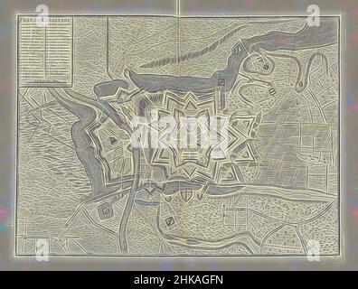 Inspiriert von der Karte von Charleroi, 1709, Plan de Charleroi, Karte von Charleroi, 1709. Legende oben links 1-35. Teil einer gebündelten Sammlung von Plänen von Schlachten und Städten, die im Spanischen Erbfolgekrieg bekannt waren., Druckerei: Jacobus Harrewijn, Verlag: Eugene Henry Fricx, Brüssel, 1709, Papier, neu erfunden von Artotop. Klassische Kunst neu erfunden mit einem modernen Twist. Design von warmen fröhlichen Leuchten der Helligkeit und Lichtstrahl Strahlkraft. Fotografie inspiriert von Surrealismus und Futurismus, umarmt dynamische Energie der modernen Technologie, Bewegung, Geschwindigkeit und Kultur zu revolutionieren Stockfoto