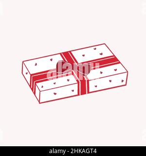 Abbildung einer handgezeichneten isolierten Geschenkbox mit rotem Band Stock Vektor