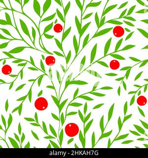 Nahtloses Muster aus Zweigen mit Blättern und Äpfeln. Vektorgrafik Stock Vektor