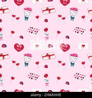 Handgezeichnetes, romantisches Valentinstags-Nahtloses Muster Stock Vektor