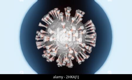 Illustration der wissenschaftlichen Untersuchung einer weißen Viruszelle unter einem Mikroskop und Ringlicht in einem Labor Stockfoto