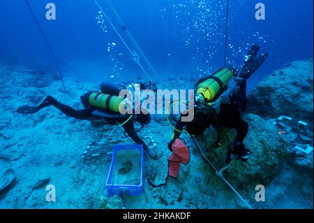 Unterwasserarchäologen graben Schiffswrack aus dem 2nd. Jahrhundert in Bozburun Marmaris Türkei.