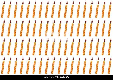 Orange gestreifte Kerzen mit roter brennender Flamme. Aquarell Lebensmittel Illustration isoliert auf weiß. Design für Grußkarte, Stoff, Textil, Tapete, Menü, Verpackung, Druck, Verpackung, Babyzimmer. Stockfoto