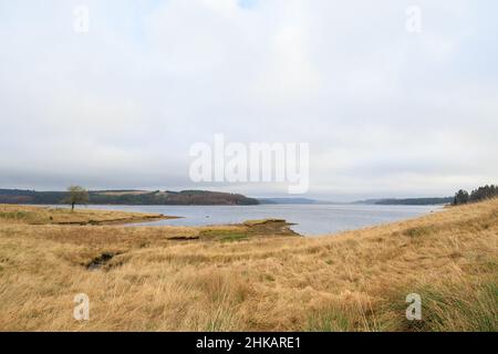 Kielder England: 13th. Januar 2022: Blick auf das Kielder Reservoir von Rushy Knowe Stockfoto