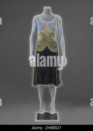 Inspiriert von Abend- oder Tanzkleid, kurzen Abend- oder Tanzkleid aus Baumwolle mit Glasperlen. Modell:Ein gerades, ärmelloses Oberteil aus ecru-gefärbter Baumwolle erstreckt sich unter der Taille in Bögen. Dazu wird ein breiter, ausgestellter Rock aus schwarzer Baumwolle gesetzt. Auf der Vorderseite zwei Figurennähte von der Schulter, Reimagined von Artotop. Klassische Kunst neu erfunden mit einem modernen Twist. Design von warmen fröhlichen Leuchten der Helligkeit und Lichtstrahl Strahlkraft. Fotografie inspiriert von Surrealismus und Futurismus, umarmt dynamische Energie der modernen Technologie, Bewegung, Geschwindigkeit und Kultur zu revolutionieren Stockfoto