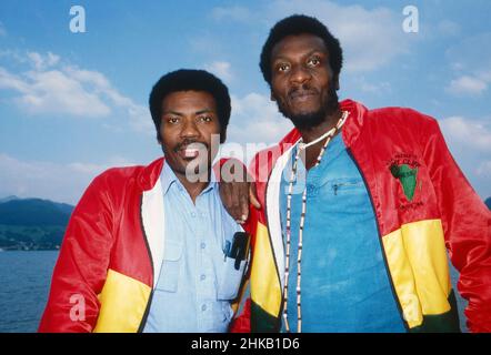 Bananas, Comedy- und Muskshow, Sendereihe, Deutschland 1981 - 1984, Gaststar: Jamaikanischer Reggaesänger Jimmy Cliff (rechts) mit Manager Stockfoto