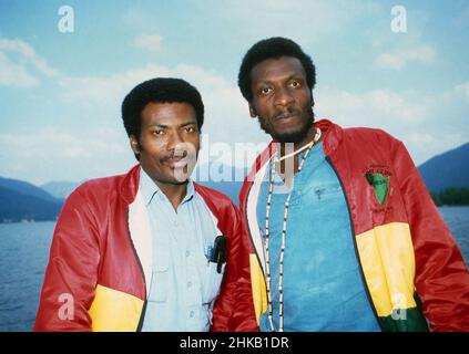 Bananas, Comedy- und Muskshow, Sendereihe, Deutschland 1981 - 1984, Gaststar: Jamaikanischer Reggaesänger Jimmy Cliff (rechts) mit Manager Stockfoto