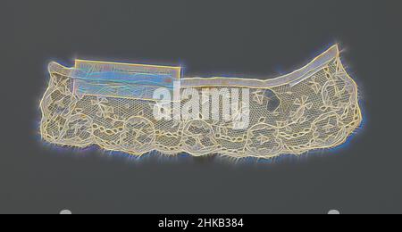 Inspiriert von der Manschette aus applizierter Spitze mit runden Kartuschen, Manschette aus naturfarbener applizierter Spitze: batiste appliquéd auf Maschinentüll. Das sich wiederholende Muster besteht am unteren Rand aus zwei C-Voluten, die eine mehr oder weniger kreisförmige Kartusche bilden. In jeder Kartusche befindet sich ein dreiblättrige Motiv. The, Reimagined by Artotop. Klassische Kunst neu erfunden mit einem modernen Twist. Design von warmen fröhlichen Leuchten der Helligkeit und Lichtstrahl Strahlkraft. Fotografie inspiriert von Surrealismus und Futurismus, umarmt dynamische Energie der modernen Technologie, Bewegung, Geschwindigkeit und Kultur zu revolutionieren Stockfoto