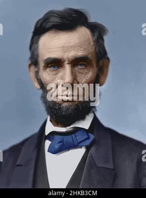 Porträtfoto von Präsident Abraham Lincoln aus dem Jahr 1863 manuell farbig. War ein amerikanischer Politiker, der die Vereinigten Staaten während des Bürgerkrieges führte.. Stock Vektor