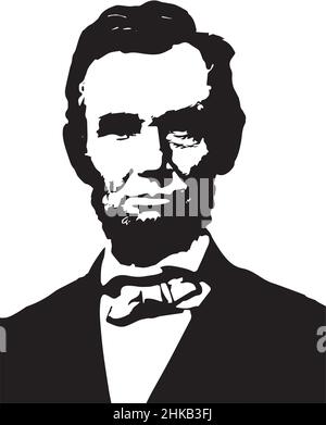 Schwarz-weiße Silhouette von Abraham Lincoln Vektor. Portraitfoto von Präsident Abraham Lincoln aus dem Jahr 1863. War ein amerikanischer Politiker. Stock Vektor