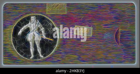Inspiriert vom Portrait des Herzogs von Alva, runde Glasplatte in Holzhalterung. Ganzkörperportrait des Herzogs von Alva in Rüstung, sein linker Arm nach links gestreckt, in seiner rechten Hand ein Zepter. Haltung von der Statue von Alva in Antwerpen im Jahr 1571., Niederlande, c. 1700 - c. 1790, Glas, neu gestaltet von Artotop. Klassische Kunst neu erfunden mit einem modernen Twist. Design von warmen fröhlichen Leuchten der Helligkeit und Lichtstrahl Strahlkraft. Fotografie inspiriert von Surrealismus und Futurismus, umarmt dynamische Energie der modernen Technologie, Bewegung, Geschwindigkeit und Kultur zu revolutionieren Stockfoto