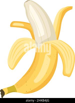 Süßes gelbes Bananensymbol mit offener Schale. Köstliche gesunde exotische Früchte. Lebensmittel-Vektor flache Abbildung Stock Vektor