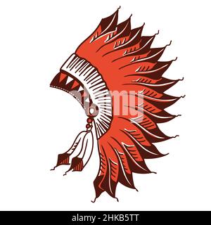 indianische Kopfschmuck-Grafik isoliert auf weiß. Handgezeichneter Vektor Stock Vektor