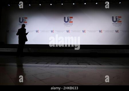 Ein Familienbild im Rahmen eines informellen Treffens der für Inneres zuständigen europäischen Minister in Lille, Frankreich. 03rd. Februar 2022. Kredit: ALEXANDROS MICHAILIDIS/Alamy Live Nachrichten Stockfoto