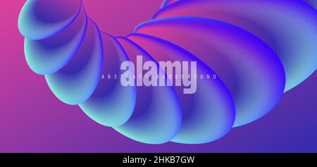 Abstrakter Hintergrund mit 3D glatten Kreisformen, die sich in einer Reihe bewegen und Wellen-, Neon-Farbverlauf erzeugen Stock Vektor