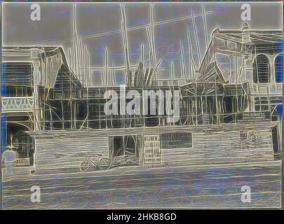 Inspiriert von der Baustelle, der Baustelle eines Gebäudes in einem Block an einer Straße, wahrscheinlich in Medan. Auf dem Zaun steht ein Zeichen des Vollziehers: Firma Bennink Co. Architekten und Bauunternehmer. Foto im Fotoalbum des niederländischen Architektur- und Bauunternehmerbüros Bennink und Riphagen in Medan in, Reimagined by Artotop. Klassische Kunst neu erfunden mit einem modernen Twist. Design von warmen fröhlichen Leuchten der Helligkeit und Lichtstrahl Strahlkraft. Fotografie inspiriert von Surrealismus und Futurismus, umarmt dynamische Energie der modernen Technologie, Bewegung, Geschwindigkeit und Kultur zu revolutionieren Stockfoto