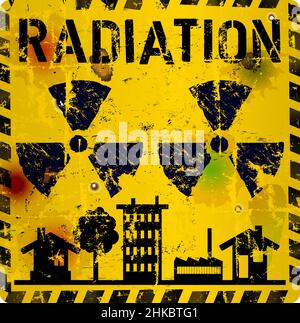 Strahlungswarnschild, Atomkraftschild, grungy Stil, Vektor-Illustration Stock Vektor