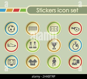 Fußball einfache Vektor-Symbole auf runden Stickern Stock Vektor