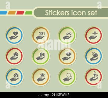 Versicherung Hand Einfache Vektor-Symbole auf runden Sticker Stock Vektor