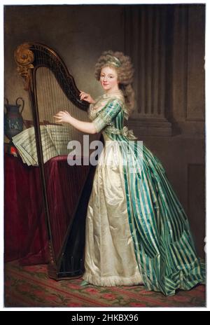 Selbstporträt mit einer Harfe, Gemälde von Rose-Adélaïde Ducreux, 1719 Stockfoto