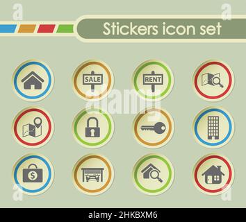 Immobilien Einfache Vektor-Icons auf runden Stickern Stock Vektor