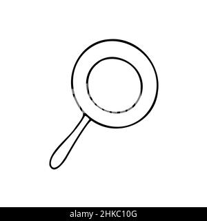 Doodle Bratpfanne einfaches Bild. Umriss Topf isoliert auf weißem Hintergrund. Gemütliches Küchengeschirr, niedliches Geschirr, Geschirr zum Braten, Kochen, Braten. V Stock Vektor