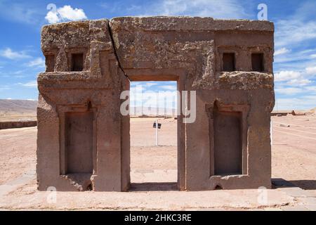 Tor der Sonne, kalasasaya-Tempel, ein präkolumbianischer Architekturort, tiahuanaco, Bolivien Stockfoto