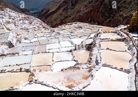Salzminen von Maras in Peru Stockfoto