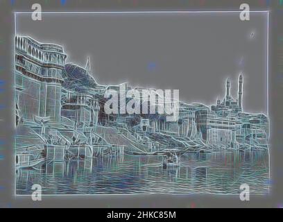 Inspiriert von Benares auf dem Ganges, in der Mitte unten, segelt ein Boot auf dem Ganges., Benares, c. 1895 - c. 1915, Papier, Höhe 211 mm × Breite 292 mmhöhe 243 mm × Breite 329 mm, neu erfunden von Artotop. Klassische Kunst neu erfunden mit einem modernen Twist. Design von warmen fröhlichen Leuchten der Helligkeit und Lichtstrahl Strahlkraft. Fotografie inspiriert von Surrealismus und Futurismus, umarmt dynamische Energie der modernen Technologie, Bewegung, Geschwindigkeit und Kultur zu revolutionieren Stockfoto