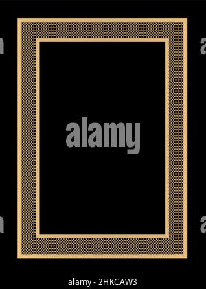 Goldener, glänzender rechteckiger Rahmen mit isolierten Schatten auf schwarzem Hintergrund. Golden Luxus realistische Rechteck Grenze. Vektorgrafik Stock Vektor