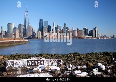 Downtown Manhattan, aufgenommen vom Liberty State Park in Jersey City Stockfoto