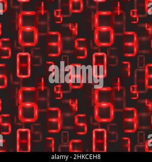 Viele leuchtend rote vintage digitale LED-Zahlen, nahtloses Muster auf dunklem Hintergrund Stock Vektor