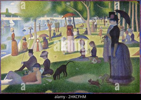 Ein Sonntagnachmittag auf der Insel La Grande Jatte [UN dimanche après-Midi à l'Île de la Grande Jatte] von Georges Seurat (1859-1891) malte 1884-86 mit seiner pointillistischen oder neoimpressionistischen Technik. Stockfoto