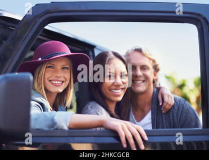 Machen Sie sich bereit für einige Road Trip Shenanigans Stockfoto