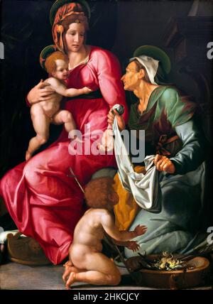 Madonna mit Kind mit der Heiligen Elisabeth und Johannes dem Täufer Jacopino del Conte (1510–1598), Öl auf Tafel, c.. 1535 Stockfoto