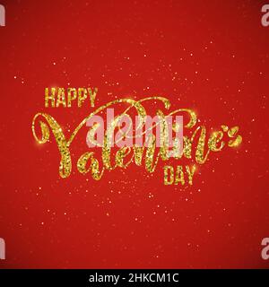 Poster mit handgezeichneten Schriftzügen, Happy Valentines Day. Funkelnde Kalligraphie, Vektorgrafik Stock Vektor