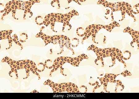 Vektor nahtloses Muster mit Leoparden Illustration Stock Vektor