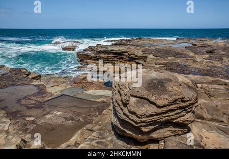 Honeycombed Rock am Little Beach, Bouddi National Park, Central Coast, New South Wales, Australien Stockfoto