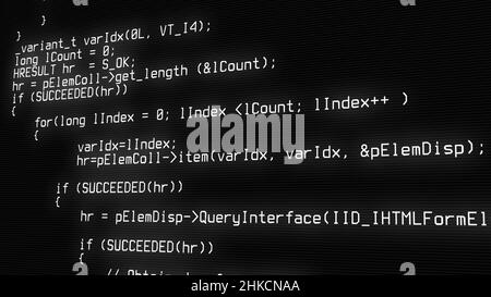 Programmiercode läuft über Computer-Bildschirm-Terminal, Hacking-Konzept. 3D Rendern Stockfoto
