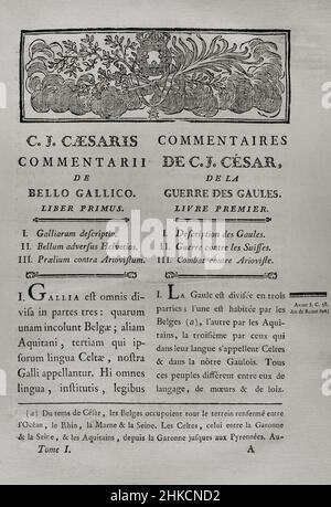 "Commentaires de Cesar, avec des notes historiques, critiques et militaires", von Graf Turpin de Crissé. Band I. Veröffentlicht in Montargis und verkauft in Paris, 1785. Autor: Lancelot Turpin de Criss (Graf von Criss) (1716-1793). Französisches Militär und Schriftsteller. Stockfoto