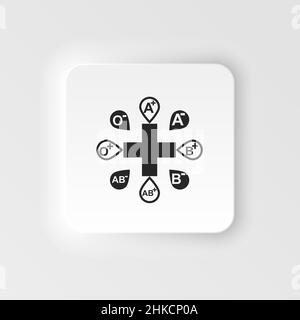 Neumorphisches Effektsymbol Flaches Symbol. Blutkenntnisse des Typs. Medizinische Kenntnisse. juni 14th. Welttag der Blutspender. Vektor-Symbol Grafik-Design-Set Stock Vektor