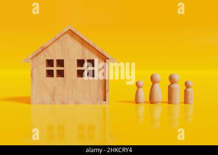 Familie kauft oder mietet ein Hauskonzept. Immobilieninvestition und Immobilienhypothek Konzept. Stockfoto