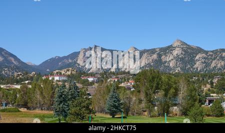 Der malerische Ferienort an den Rocky Mountains, Estes Park CO Stockfoto