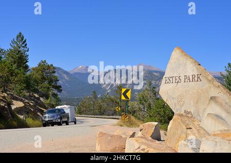 Der malerische Ferienort an den Rocky Mountains, Estes Park CO Stockfoto